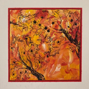 Höst persikor - Abstrakt konstvärk med höst tema