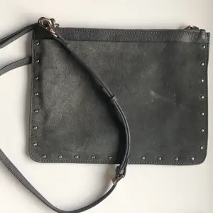 En tunn crossbody väska, med avtagbara band. Används även som nescesär eller fodral till iPad mini. Yttre fickan är i ”sammetsliknande material” 