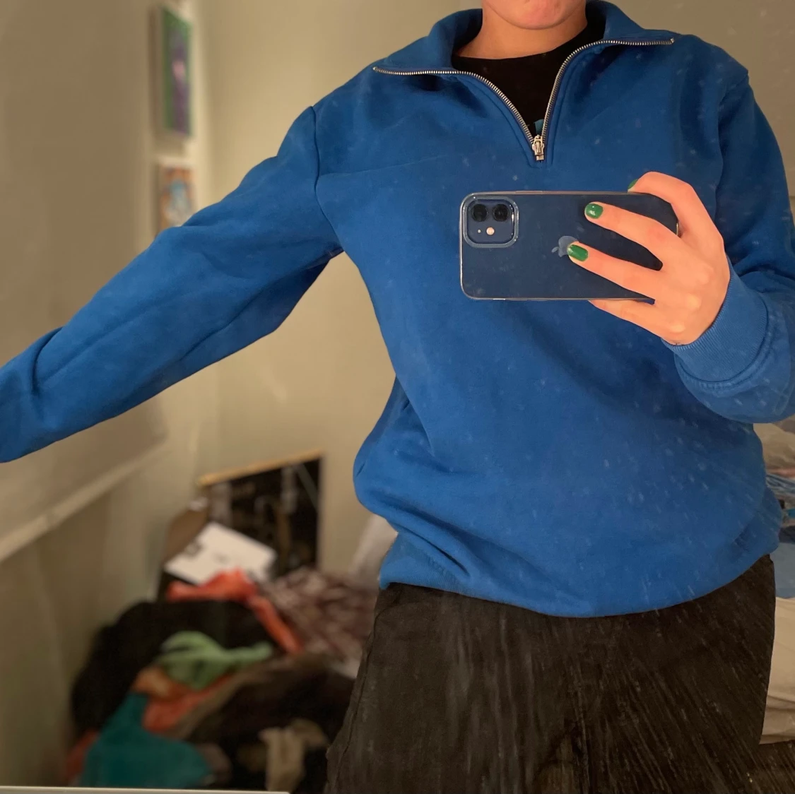 Blå zip up sweater - 90