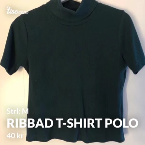 Ribbad T-shirt polo - Mörkgrön, Ribbad T-shirt med polokrage från BikBok i fint använt skick. Säljes för 40kr