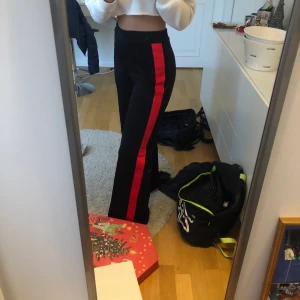 Byxor  - Jättesnygga byxor med röd rand och knappar på sidorna ifrån Zara i storlek S/M skulle jag säga. 