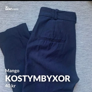 Kostymbyxor blå - Kostymbyxor blåa från Mango i storlek S. Flitigt använda men ändå i bra skick! Frakt tillkommer och betalning sker via swish💓 Skicka ett meddelande om du har några frågor, vill diskutera pris eller om du vill ha fler bilder🤩🤩  
