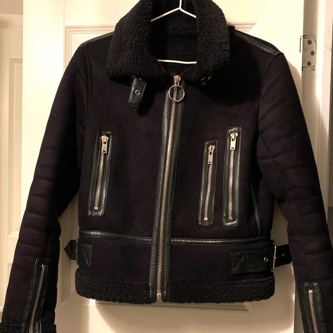 Mocka/Teddy bikerjacka - 90