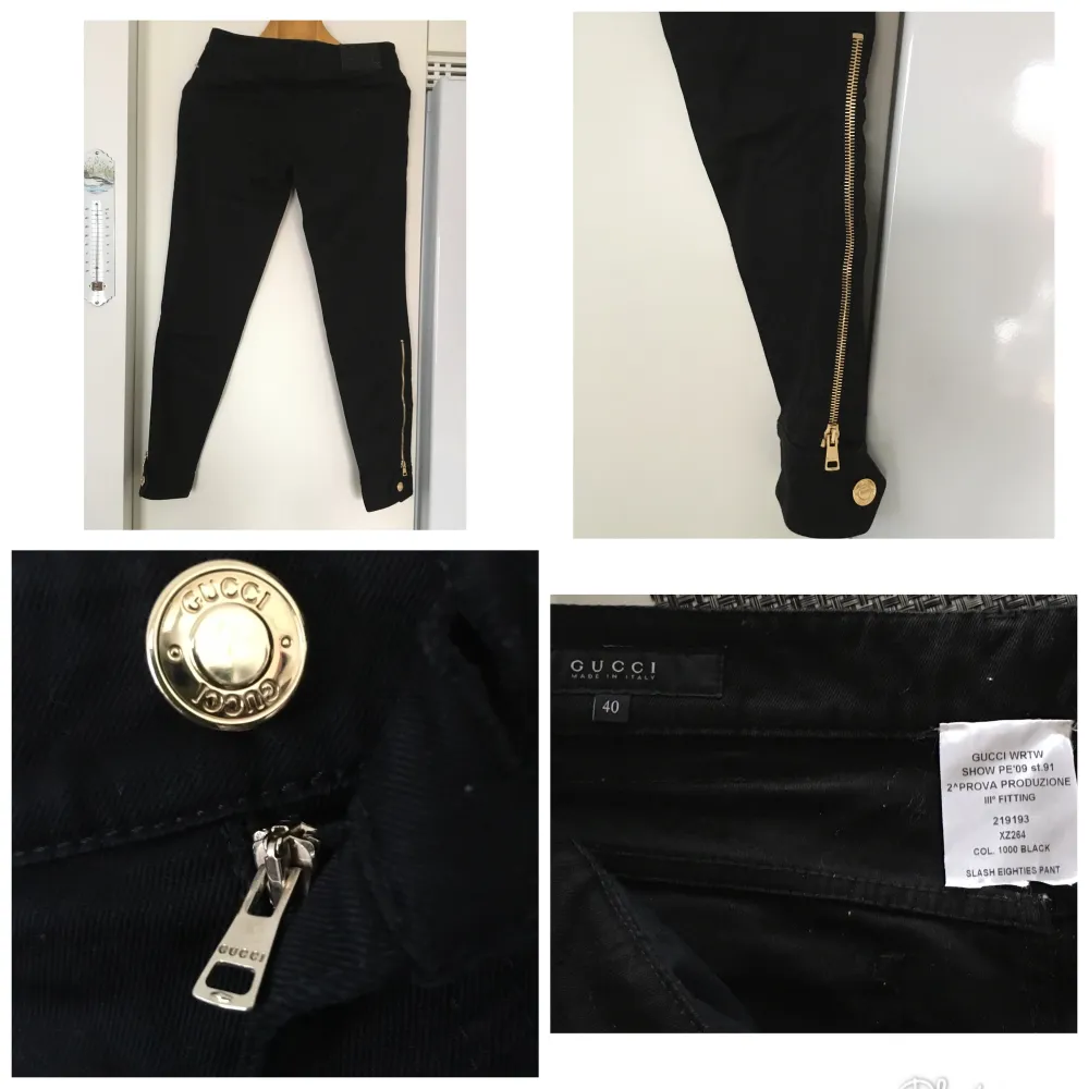 GUCCI made in Italy byxor i stl 40 som är EU stl S. Aldrig använd. I ny skick med gula guldiga knappar . Farkut & Housut.