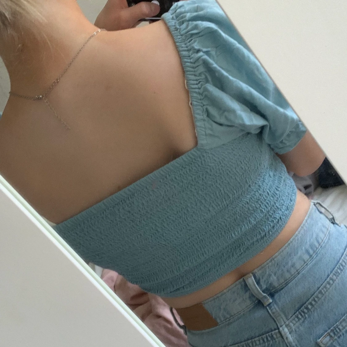 Blå ribbad topp - 90