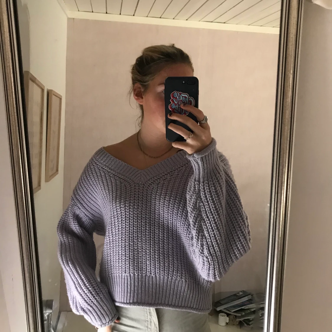 Lila stickad tröja - 90