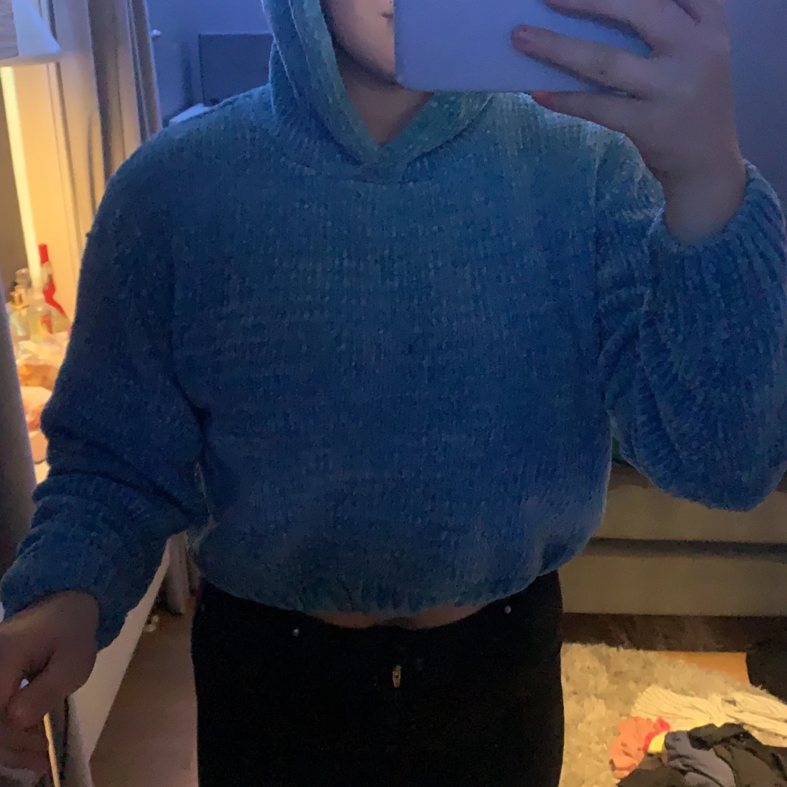 blå mysig hoodie - 90