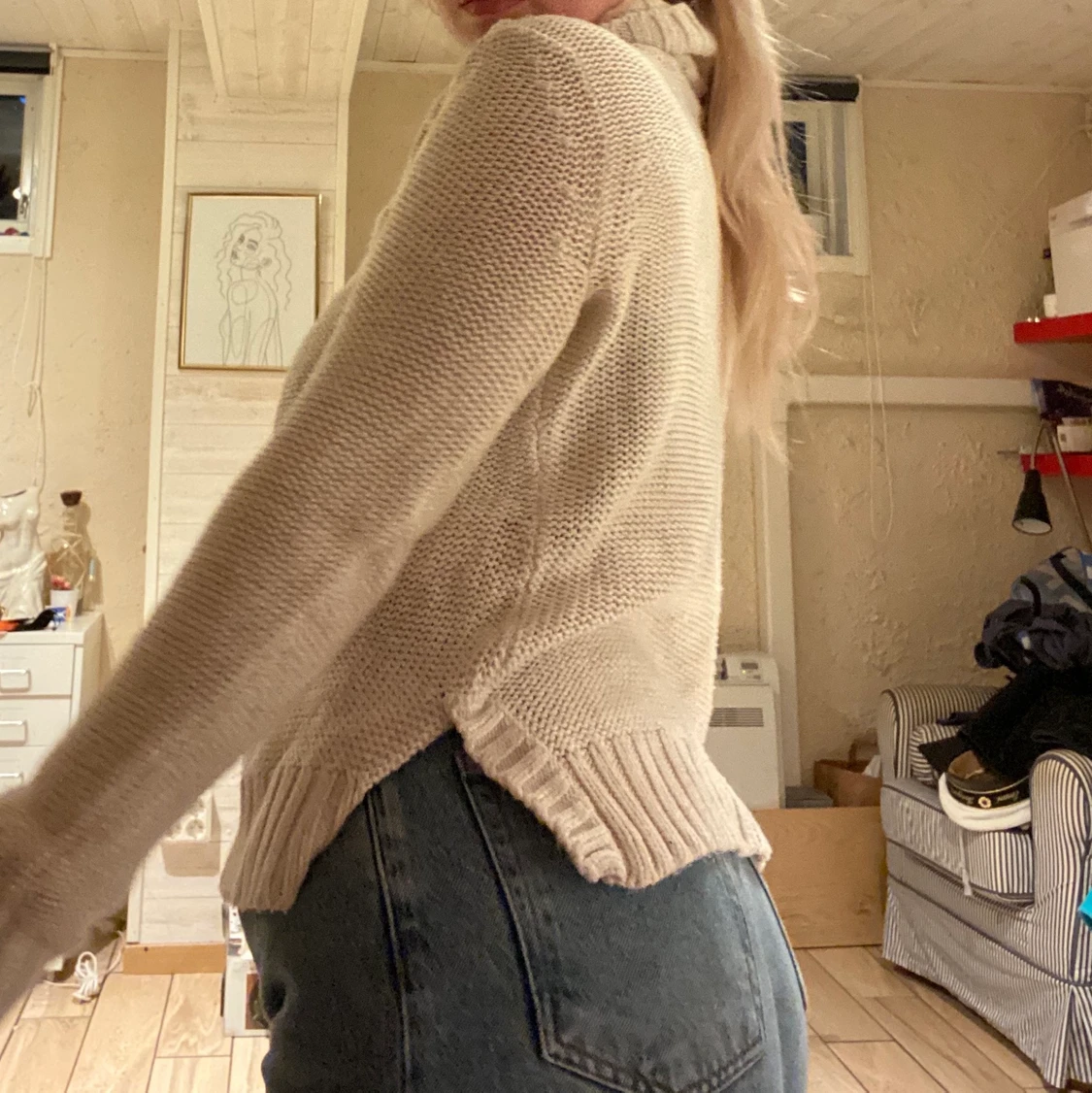 Super mysig beige stickad tröja - 90