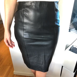 Kjol i skinnimitation  - Jättefin kjol, som tyvärr blivit för liten. Köpt från BikBok för något år sen men sparsamt använt och i väldigt bra skick. Frakt ingår i priset. 