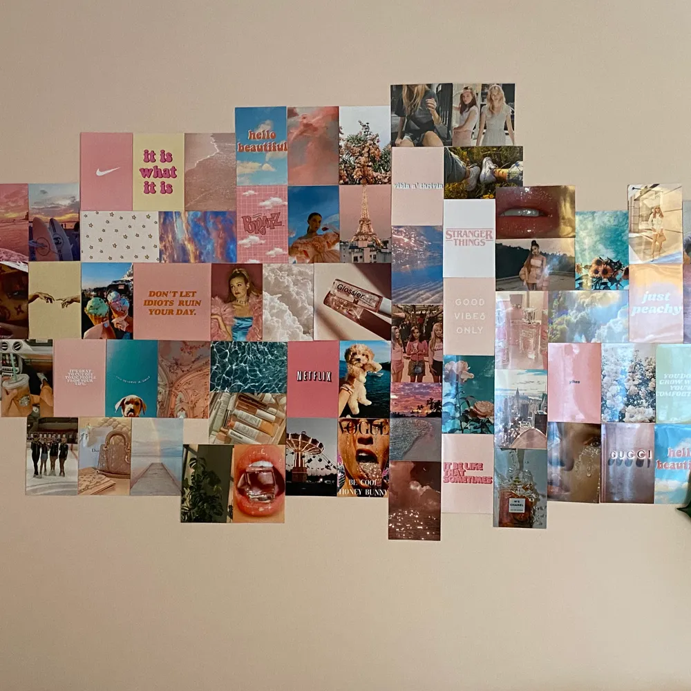 Säljer min aesthetic photo Wall eftersom att jag ska göra om i mitt rum, det är i perfekt skick men vissa bilder är mina egna och kommer inte medfölja de andra bilderna! . Accessoarer.