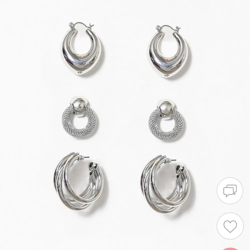 3 par fina silvriga örhängen ifrån Nelly.com, endast provade eller helt oanvända. Nypris 130 kronor säljs nu för 50 + frakt 🤍 . Accessoarer.