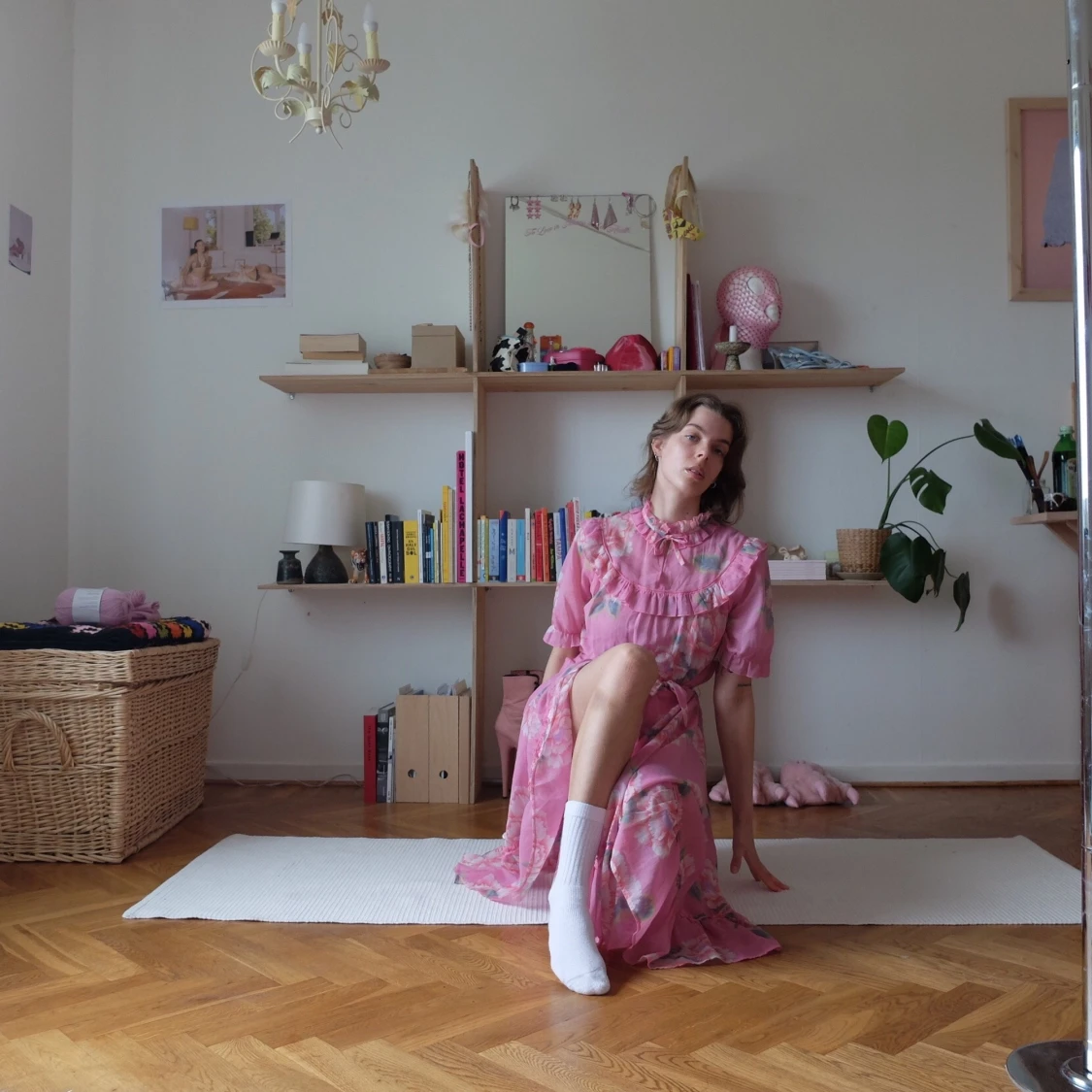 vintage rosablommig klänning