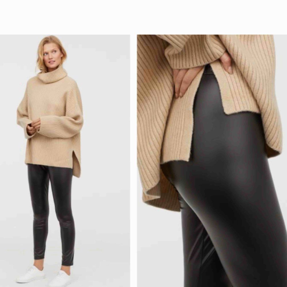 Ett par väldigt fina leggings från H&M med skinn imitation. HELT OANVÄNDA! Säljer pga köpte fel storlek. Passar till väldigt bra till fest!. Jeans & Byxor.