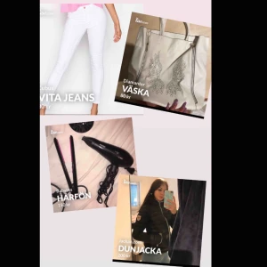  - Paket pris,  Vita jeans strl Xs Vit väska  Hårfön, använd 1 gång  Jacka strl 36