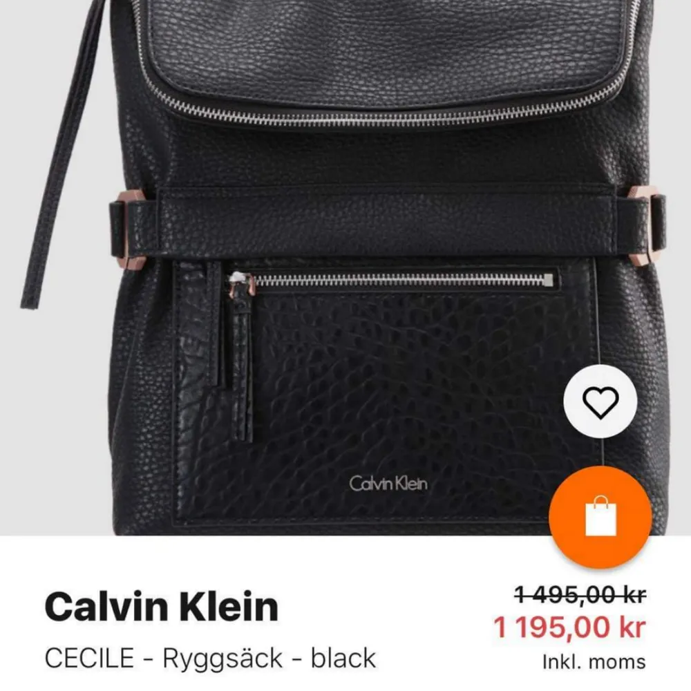 Calvin Klein  💯👈äkta Säljer svart ryggsäck Pris750kr. Jag köpte på Internet Zalando (nypris1400kr). Frakt 80kr. Väskor.