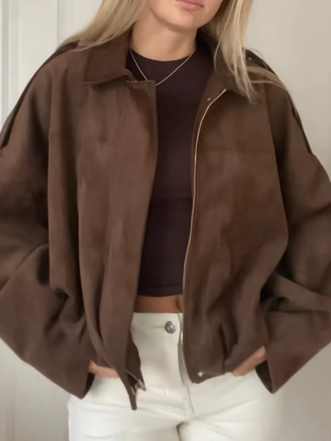 Brun oversized bomberjacka - 1