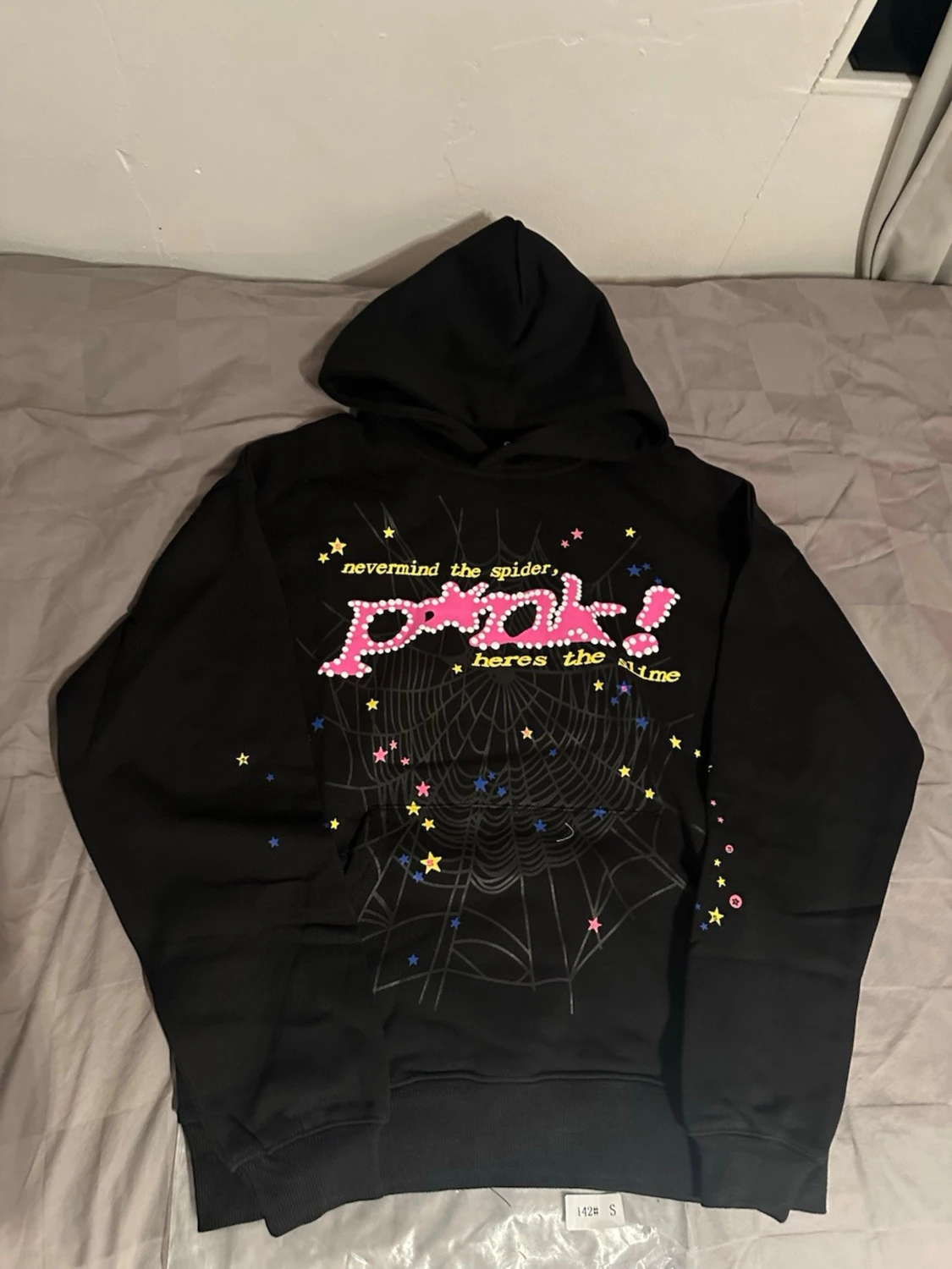 Svart Sp5der hoodie med färgglatt tryck - 1