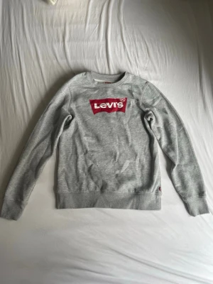 Grå sweatshirt från Levi's - Cool grå sweatshirt från Levi's med klassiskt rött och vitt logotryck på bröstet. Tröjan har rund halsringning, ribbade muddar och är tillverkad i mjukt material som passar perfekt till jeans eller joggers.