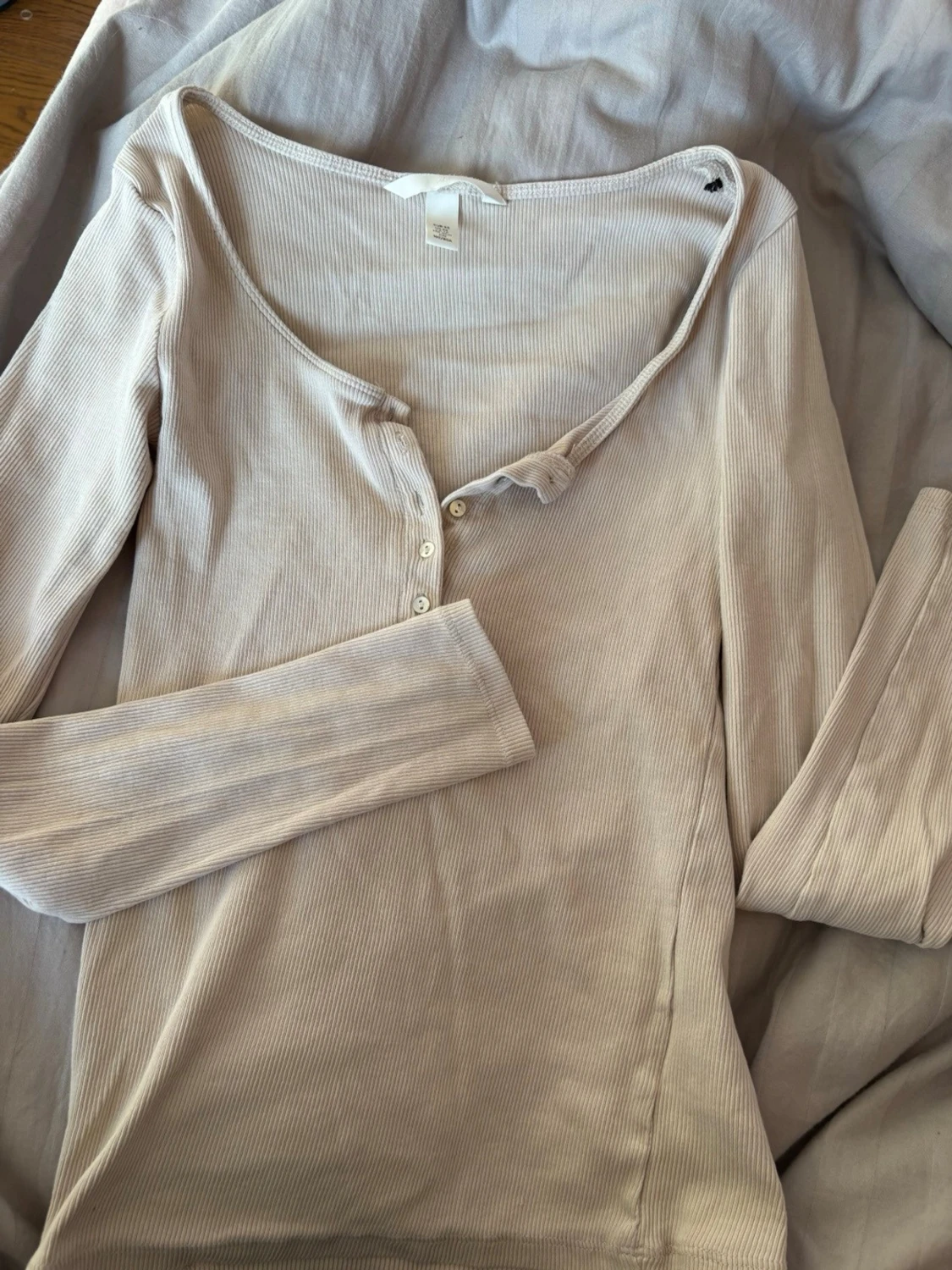 Beige ribbad långärmad topp H&M