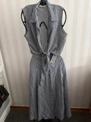 Blårutig ärmlös topp & kjol  - Säljer en blårutig topp & kjol  från Jennifer collection . toppen är ärmlös med klassisk krage, knappar framtill och ett matchande knytband i midjan. Perfekt för dig som gillar en avslappnad men ändå stilsäker look.