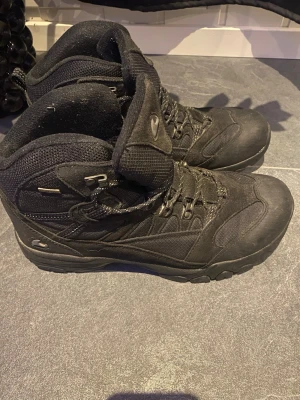 Svarta kängor från Everest - Säljer ett par svarta kängor från Everest med högt skaft och robust sula. Kängorna har snörning med metallhål och detaljer i mesh och syntetmaterial. Perfekta för kalla dagar och outdoor-äventyr. Klassisk outdoor-look med diskret logga på plösen.