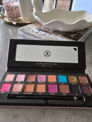 Ögonskuggspalett Anastasia Beverly Hills - Färgstark ögonskuggspalett med 14 nyanser i både matta och skimrande toner. Innehåller rosa, guld, lila, blå, bruna och svarta färger. Paletten har spegel och dubbelsidig borste, perfekt för kreativa sminkningar. Testad någon gång. 