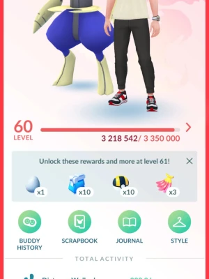 Pokémon GO konto level 60 - Säljer ett Pokémon GO-konto på level 60 med flera starka och sällsynta Pokémon som Arcanine, Excadrill, Incineroar, Aggron, Skeledirge, Muk, Emboar, Snorlax, Nihilego och Gothitelle. Perfekt för dig som vill ta ditt spelande till nästa nivå och ha ett riktigt grymt lag direkt.