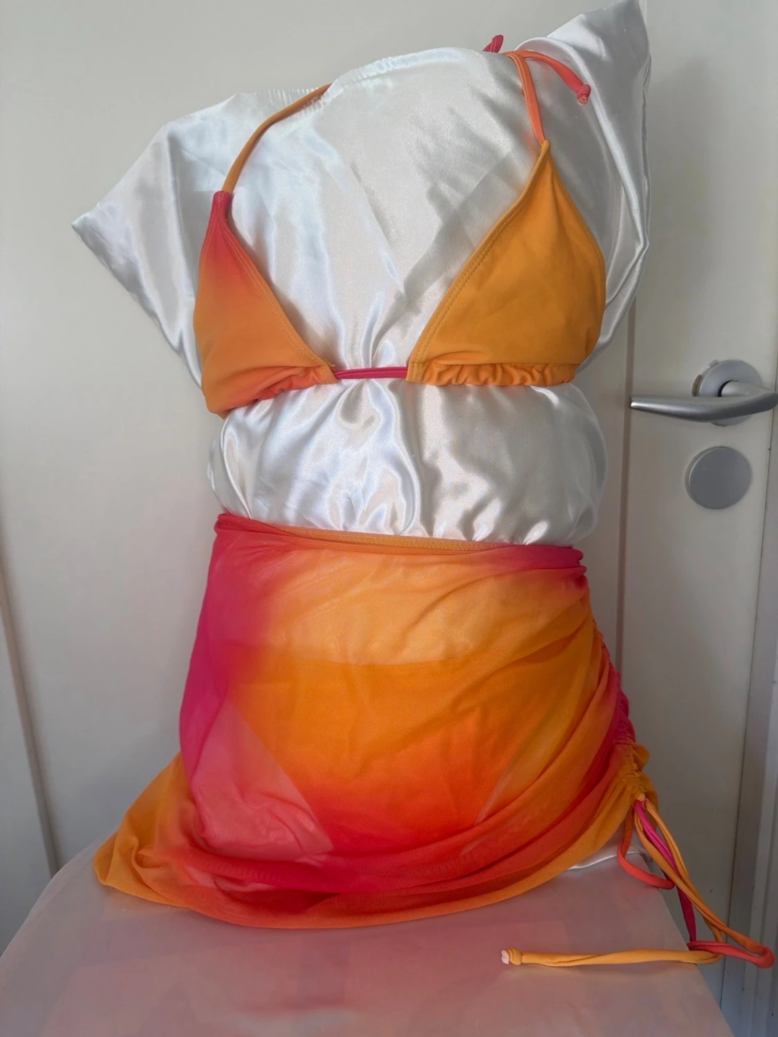 3-dels set Ombre bikini i orange och rosa - 2