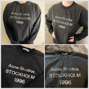 Två Svarta Acne Studios storlek S  - Två svarta Acne Studios long sleeves i storlek S. Kan köpas tillsammans eller separat. Svart tvättad look med vit “Acne Studios Stockholm 1996” text framtill. Mjukt och skönt material med oversized/relaxed fit. Perfekta för en clean streetwear look.  Skick: väldigt fint skick Passform: unisex Storlek: S
