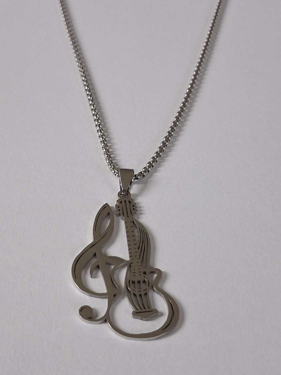 Halsband med gitarr och g-klav i stål - 4
