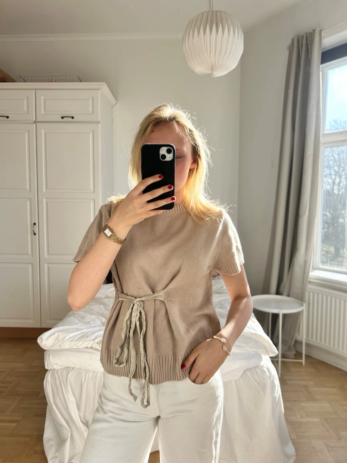 Beige stickad topp med knytband💖💖🤌🏼