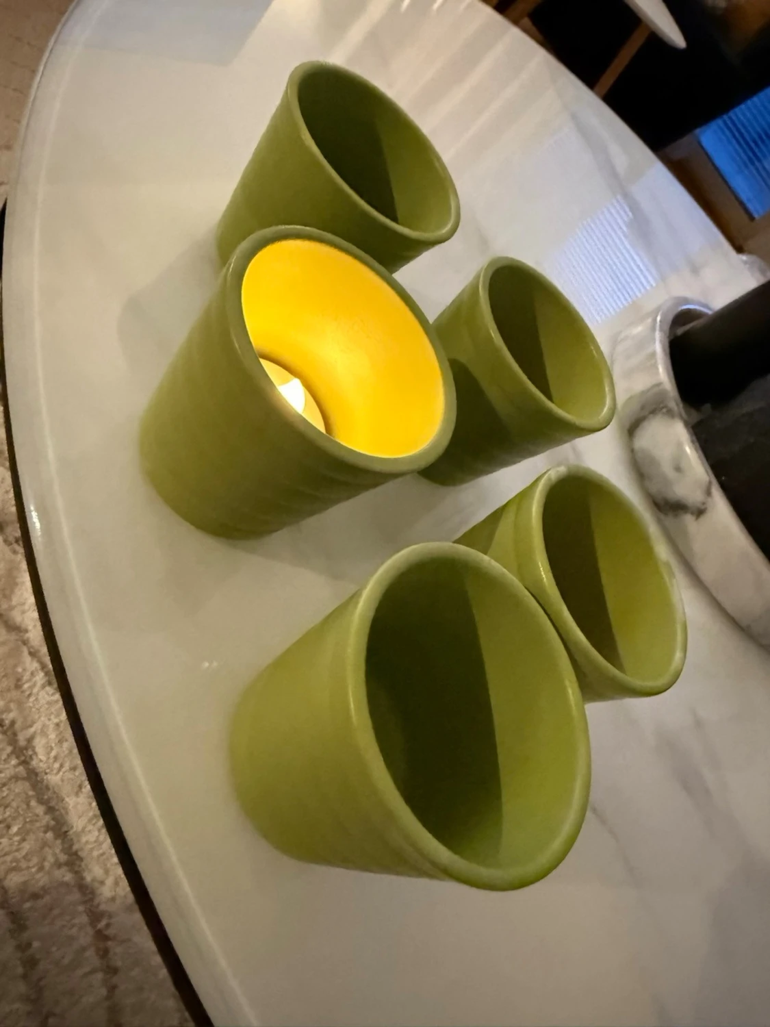 Gröna ljuslyktor i keramik, 5-pack