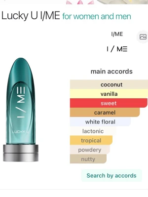 I/ME Lucky U parfymtest sample - Mer än hälften finns kvar. Jag skulle säga att den är mer feminin. 1.4ml. Jag har fler prover på min profil. Skapa gärna en bundle!