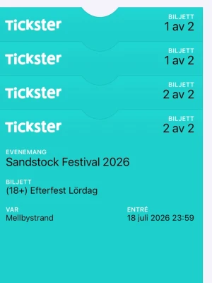 Sandstock Festival Lördag - Säljer 2 st Sandstock biljetter till Lördagen | Festivalpass + efterfest 18+ 🧡| skriv privat vid köp