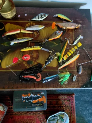 Gäddmix bra urval och kvalitativa märken  - Samling med olika fiskedrag och beten i plast och metall, flera former och färger som orange, gul, grön, svart och silver. Inkluderar wobbler, spinnare och jiggar, perfekt för sportfiske. En förvaringsask från Savage Gear ingår. 