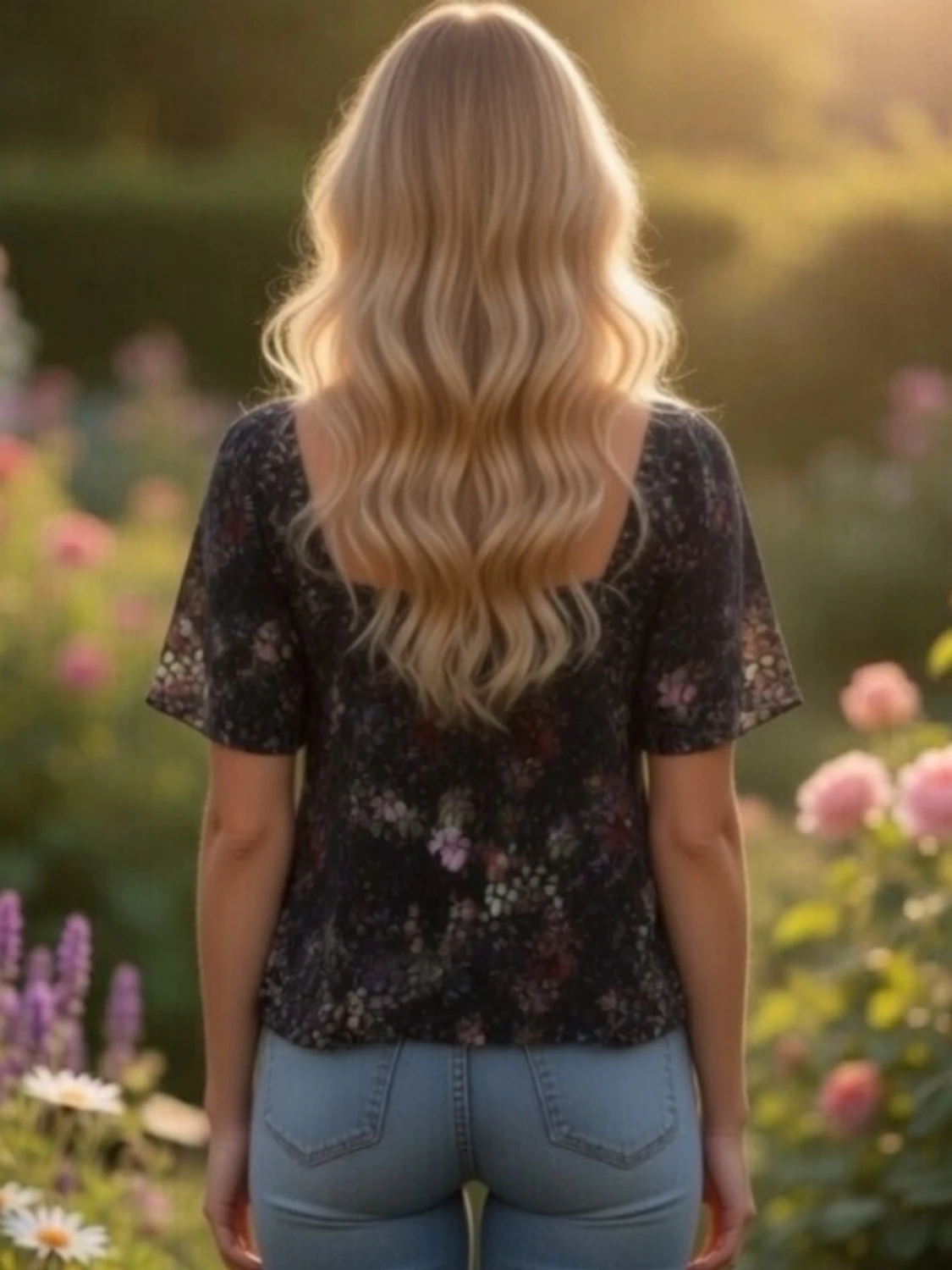 NY & oanvänd mörkgrå + flerfärgad blommig topp från Garden Collection. Strlk: XS - 1