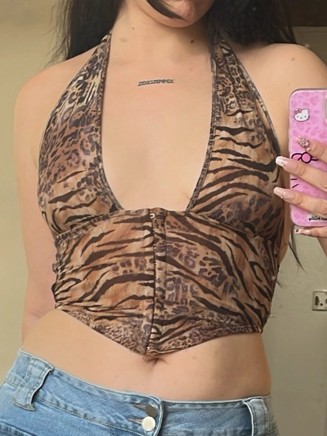 Leopardmönstrad halterneck topp