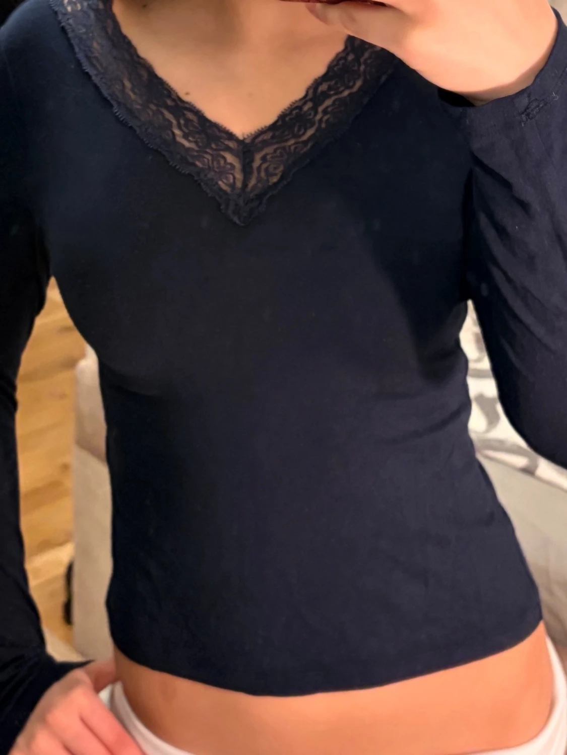 Svart långärmad topp med spets🌸