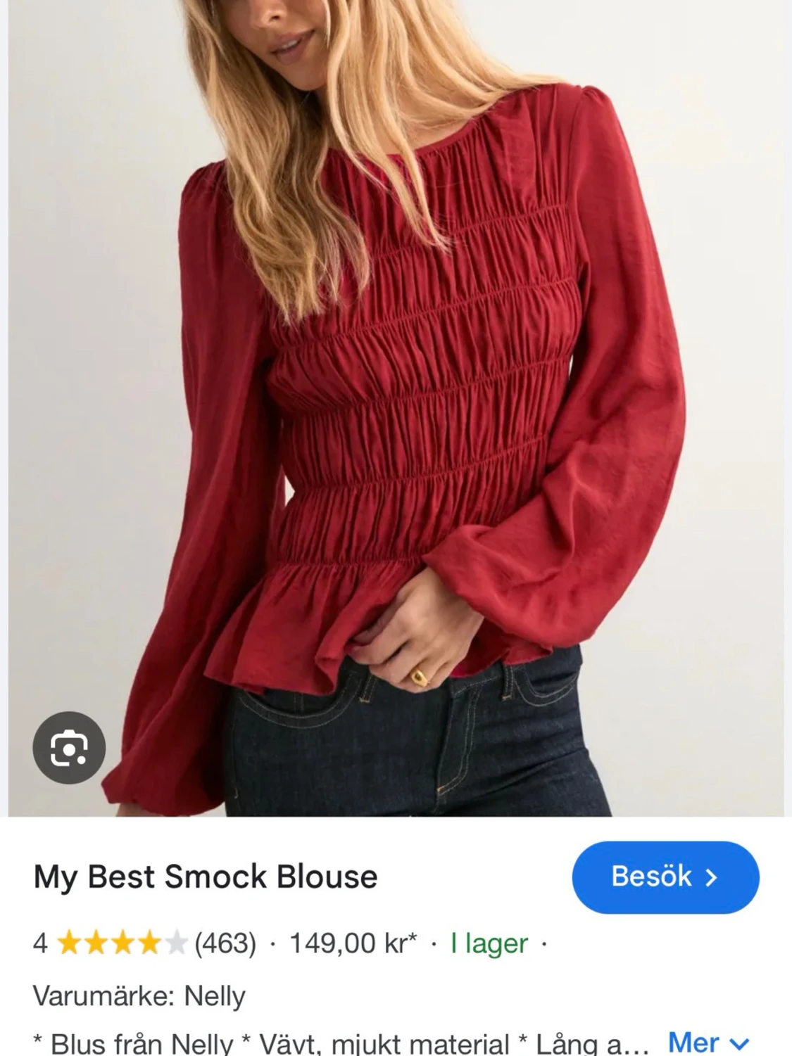 Röd smockad blus från Nelly