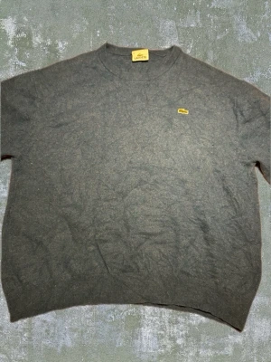 Grå rundhalsad tröja från Lacoste - Klassisk grå tröja från Lacoste med rund halsringning och den ikoniska krokodilloggan broderad på bröstet. Tröjan har ribbade muddar vid hals, ärmslut och nederkant. Perfekt för en stilren och avslappnad look.