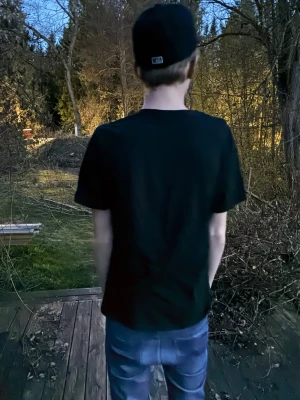 Svart t-shirt från Polo Ralph Lauren - Säljer en svart t-shirt från Polo Ralph Lauren med klassisk röd logga broderad på bröstet. T-shirten har korta ärmar och en normal passform. Modellen är 182 cm