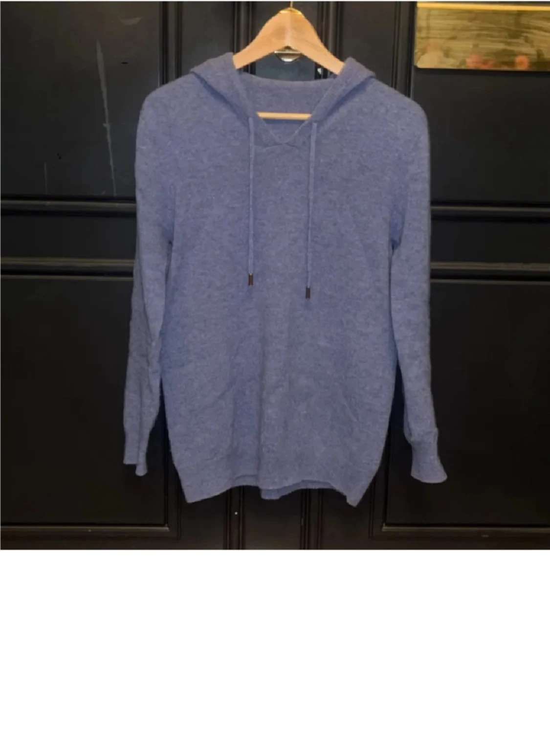 Blå merinoulls hoodie