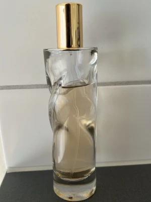 Zara Illusion Eau de Parfum - Zara Illusion Eau de Parfum i en elegant, transparent glasflaska med skulptural form och guldfärgad spraykork. Doften har en ljus, nästan klar vätska och flaskan har diskret guldtext framtill. Perfekt för dig som gillar stilrena och moderna parfymer.