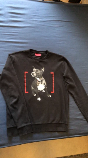 Hugo Boss - Sweatshirt från Hugo Boss med tryck av en hund i svartvitt. Fint skick, storlek M.
