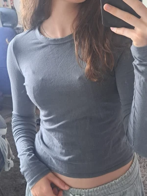 Grå långärmad topp från H&M Divided - En grå långärmad topp från H&M Divided. Modellen är figurnära med rund halsringning och tillverkad i mjuk bomull. 