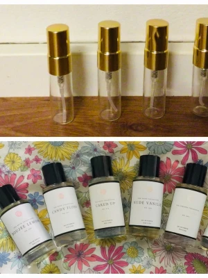 Curiosa splitpaket - 4 stycken 3 ml glasdekanter med spray ✨️Dessa dofter finns att välja bland 🔅Boujee lemon 🔅Coconilla 🔅Candyfloss🔅Caked up 🔅Nude vanilla 🔅Sugar high 🔅Vanillaholic 