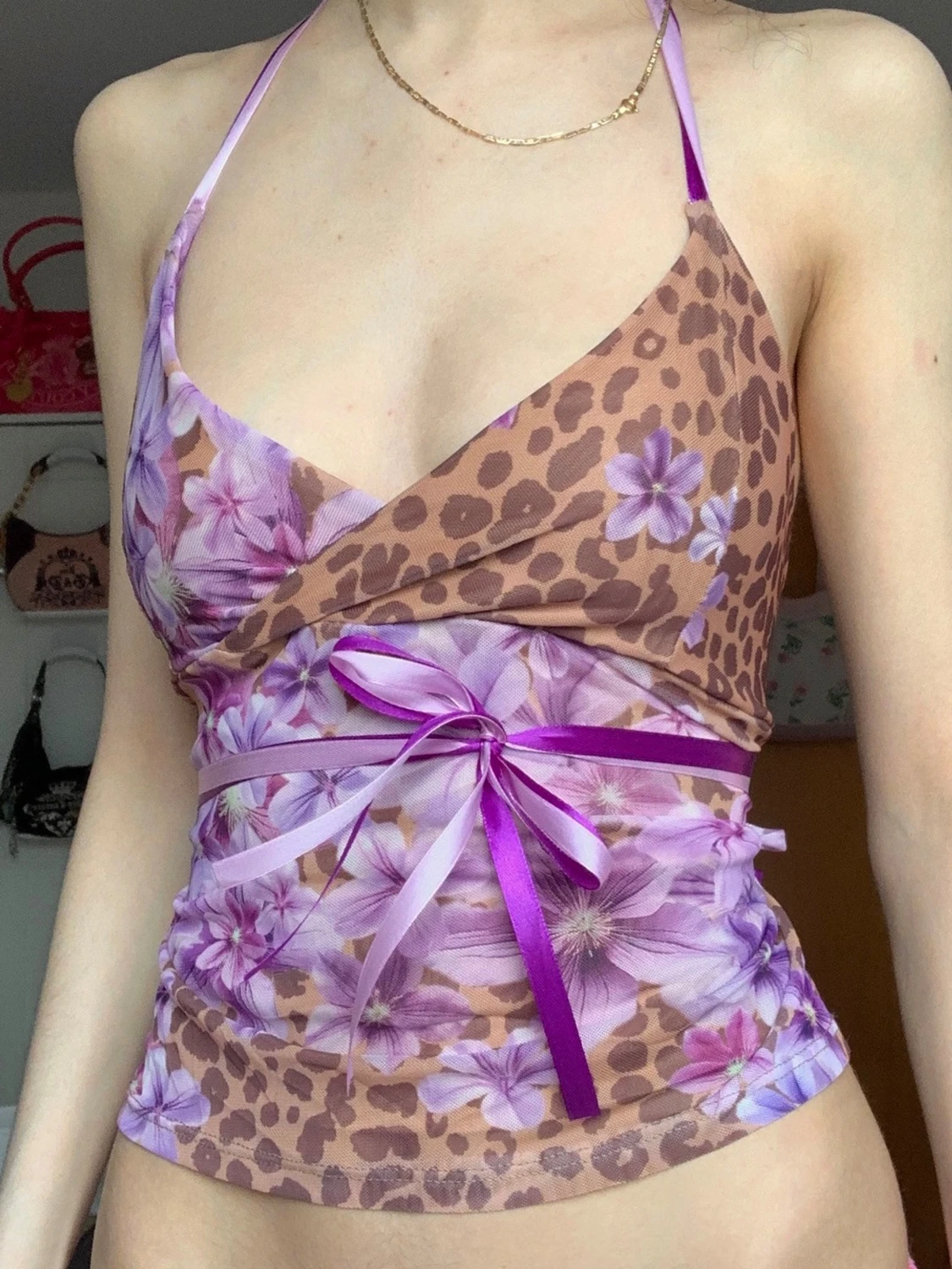 Leopard- och blommig omlottopp - 1
