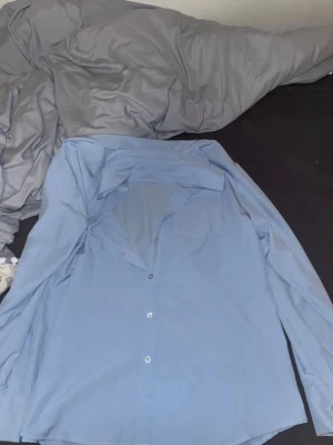 Ljusblå skjorta - Snygg ljusblå skjorta med klassisk krage och knäppning framtill. Skjortan har långa ärmar och en bröstficka. Ganska oversized. 