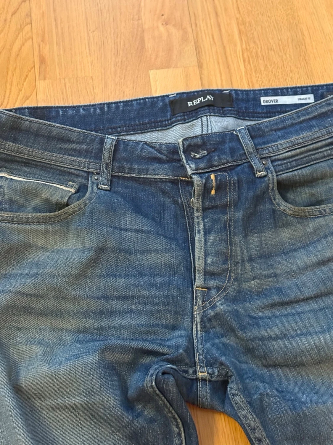 Blå Replay  raka jeans med slitningar  - 1