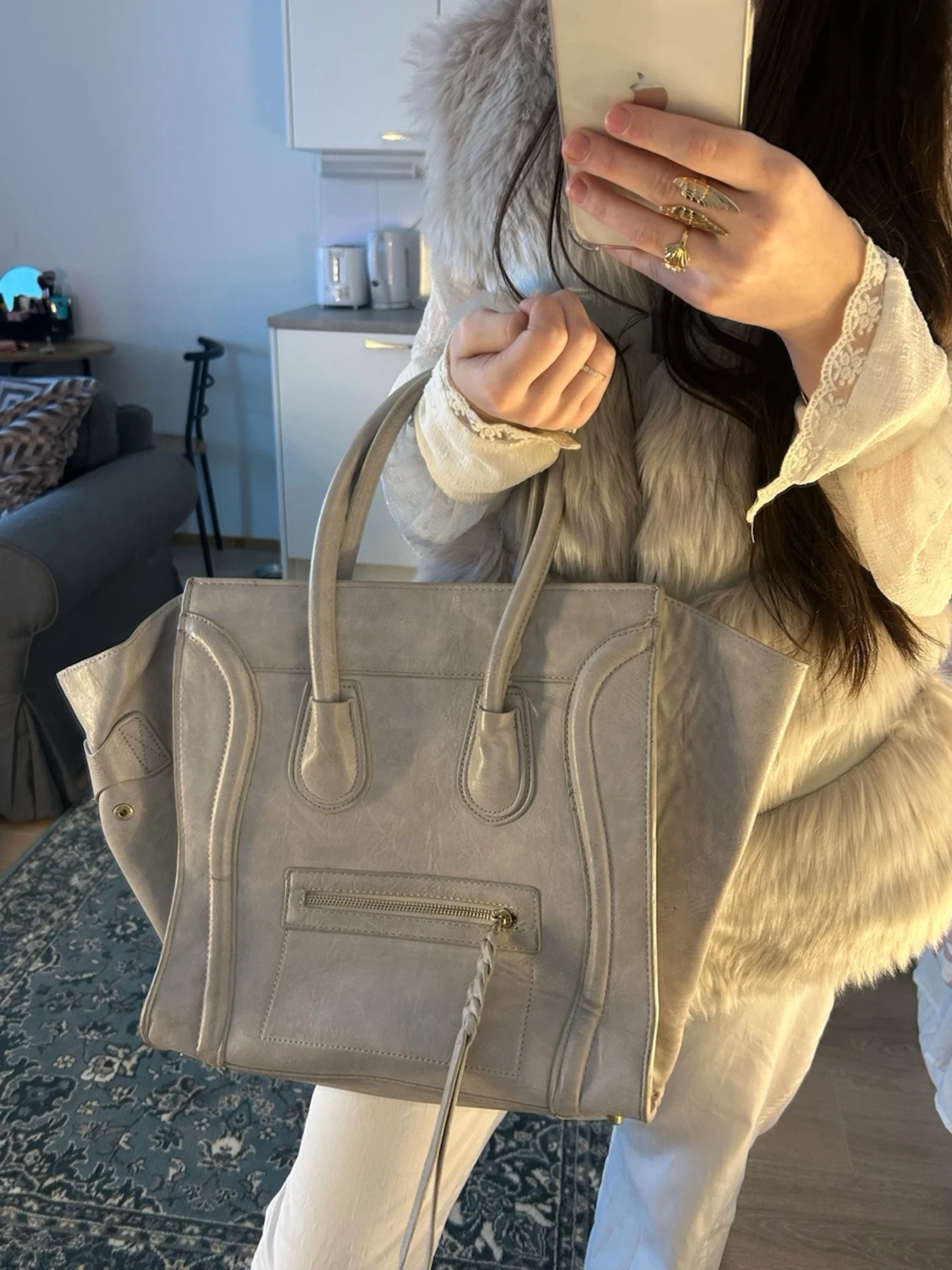 Ljusgrå handväska med dragkedja - 3